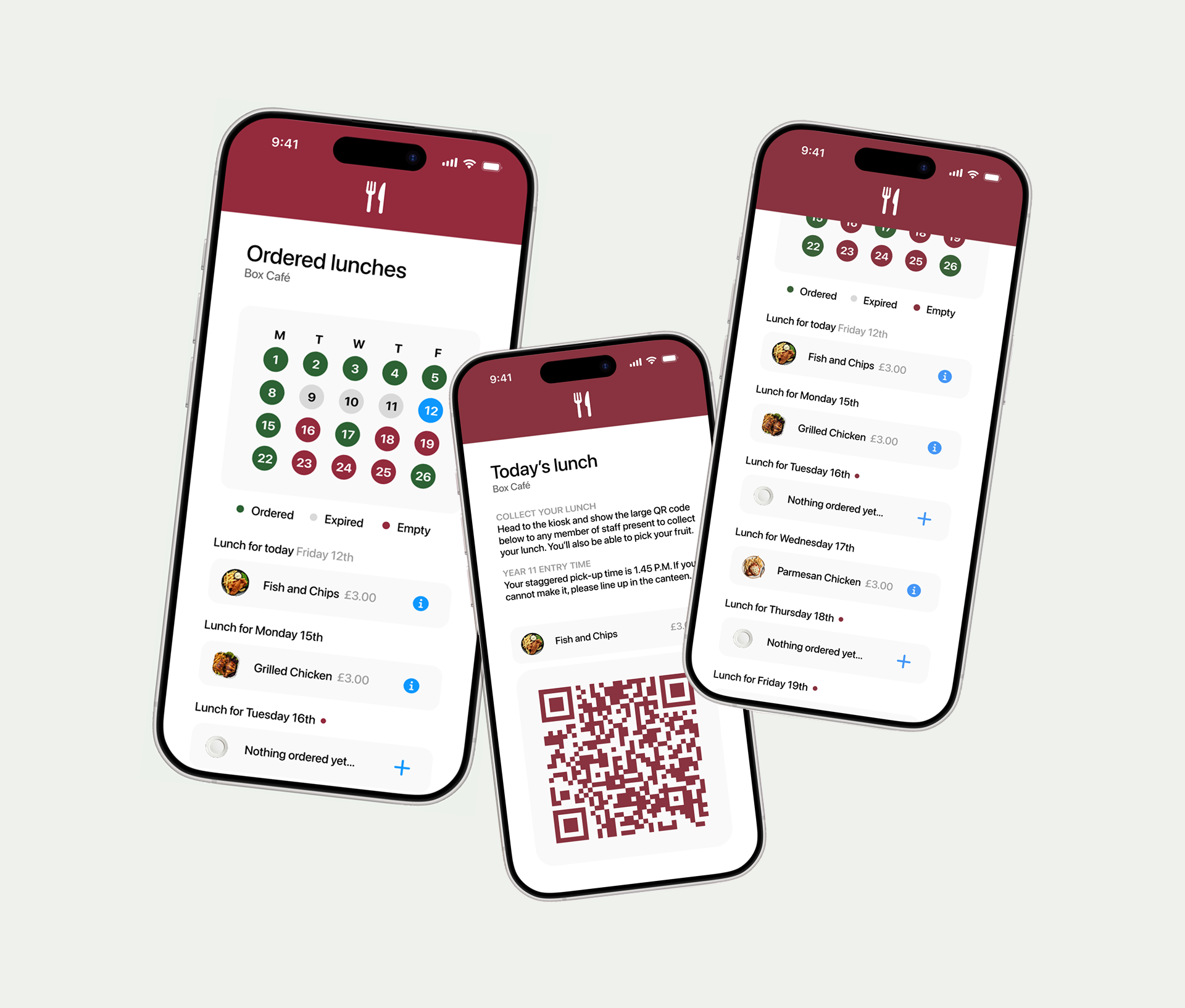 Concept of the imagined Box Café pre-ordering software