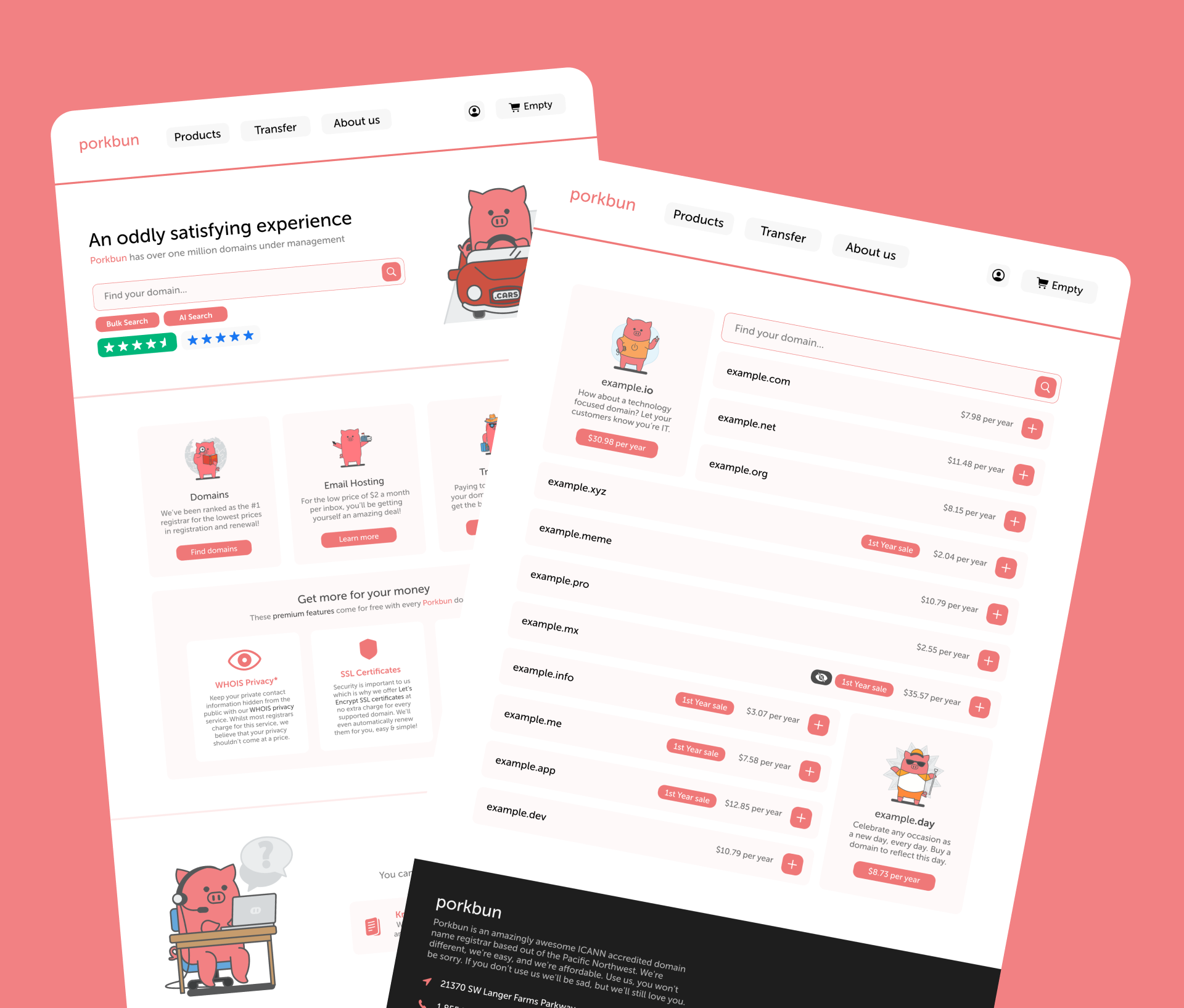 Concept of the re-designed Orange Flex domain registrar website